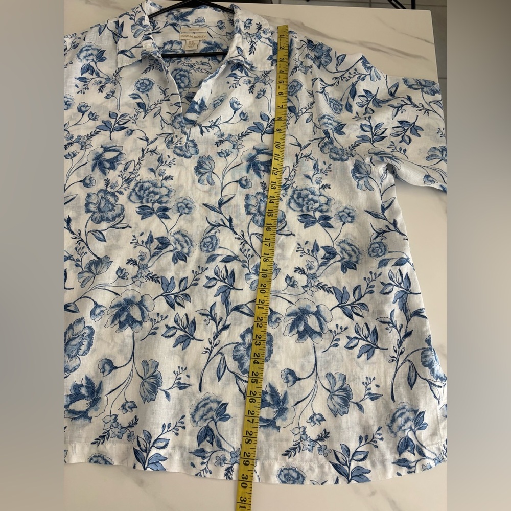 Cynthia Rowley Blue and White Floral Button Down Linen Shirt 3XL - Picture 7 of 7